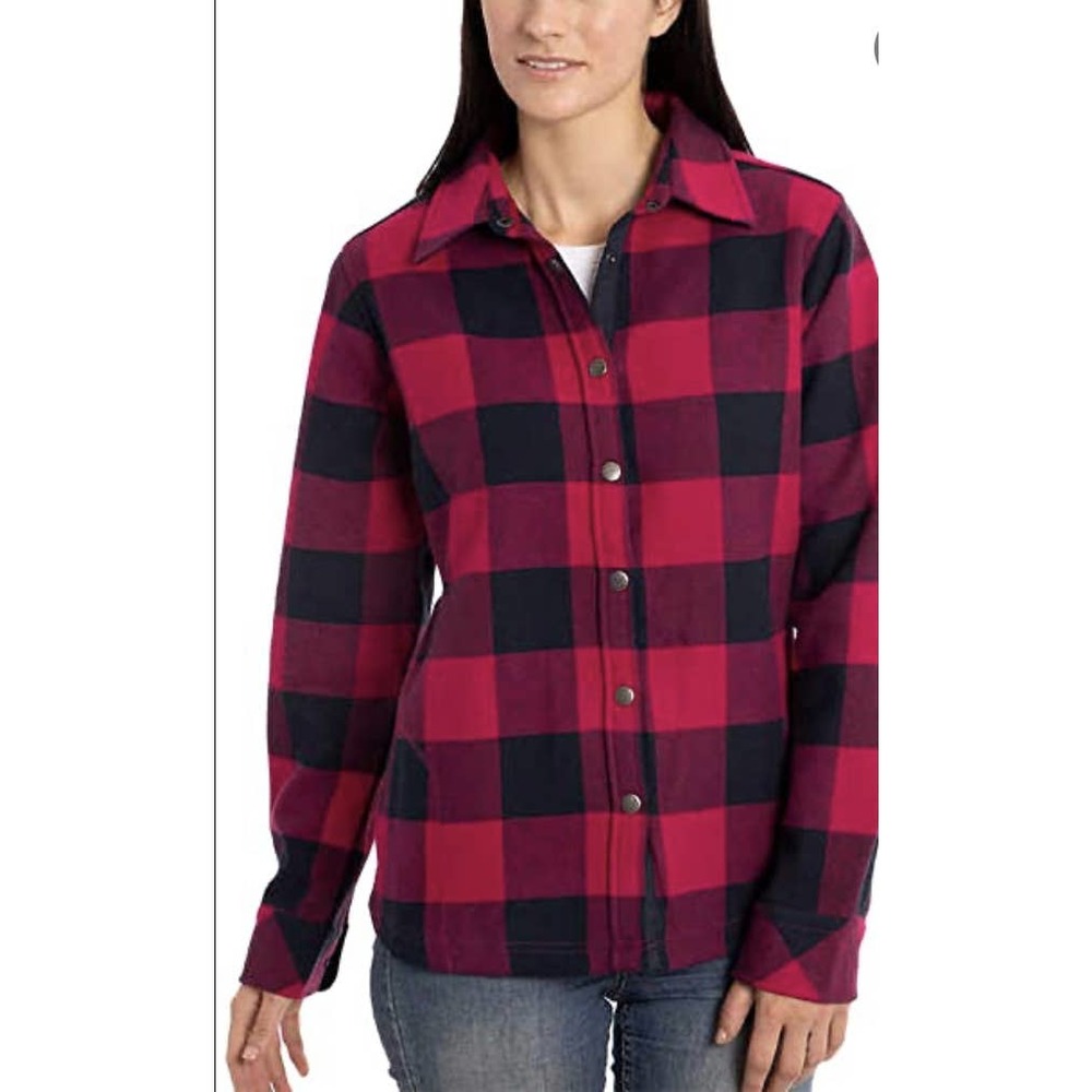 Orvis Buffalo Check Pink/Navy Flannel Skirt Jacket Size XL